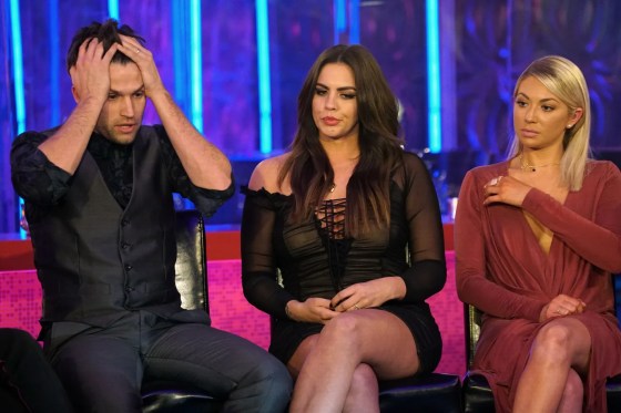 Tom Schwartz showing frustration sitting next to Katie and Stassi